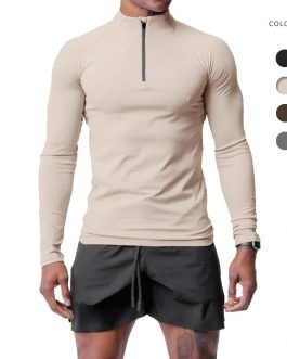 Men’s Compression Shirts High Neck With Zip Fitness Top Long Sleeve Sports Baselayer Workout Running Gym half zip sweatshirt