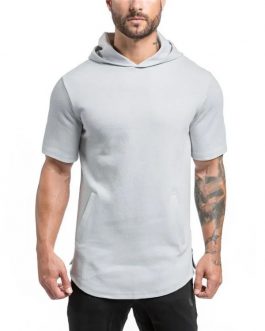 Men’s fashion off shoulder quick drying solid color T-shirt loose large split round neck T-shirt